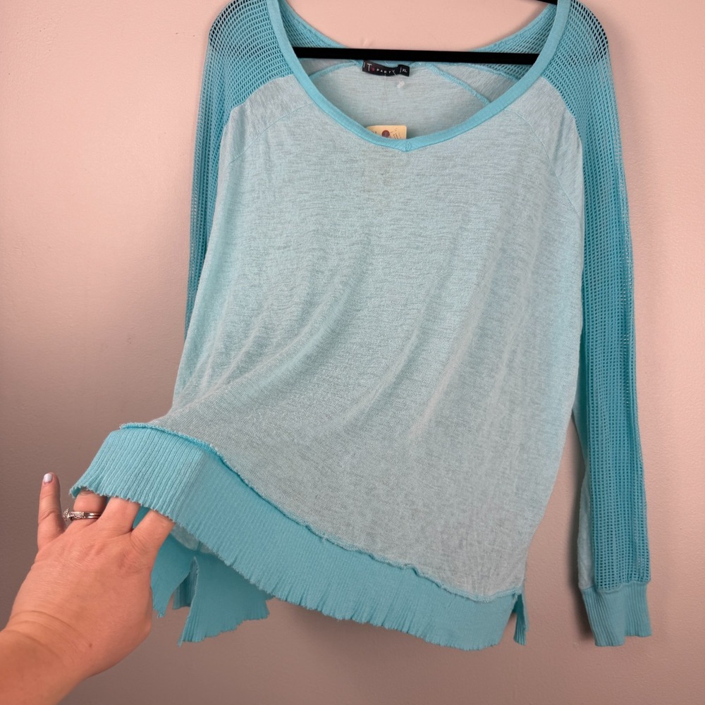 T-Party Knit Top Women's XL Blue Rayon Blend Long Sleeve V-Neck Pullover Tunic - Picture 11 of 16